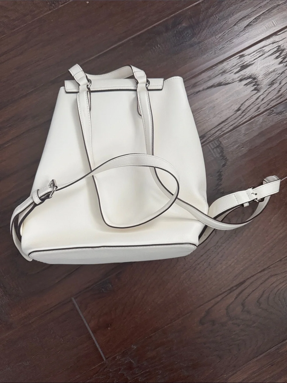 Chaps White Structured Leather Backpack